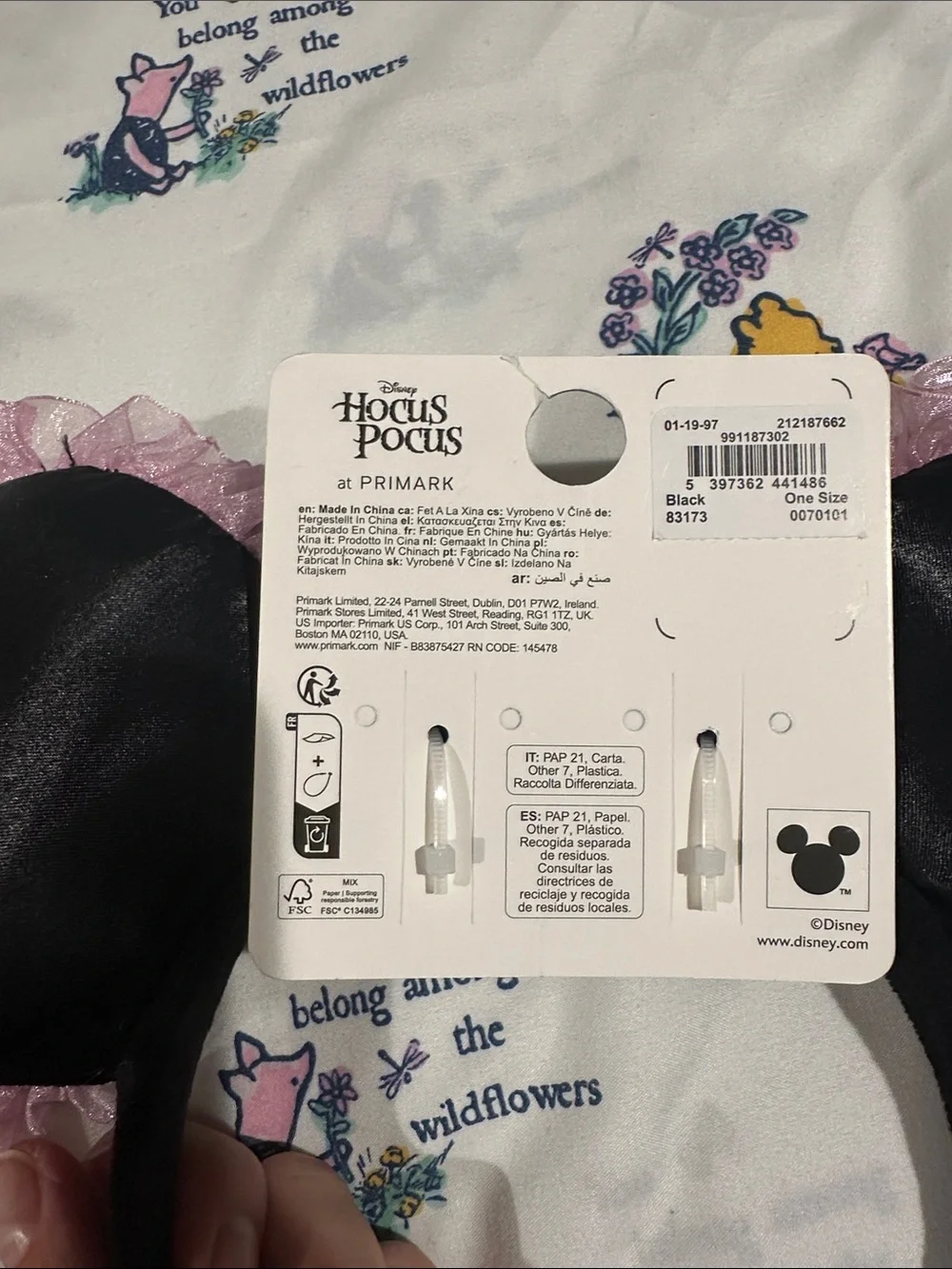 Disney Hocus Pocus x Primark Black & Pink Minnie-Style Ears Headband NEW